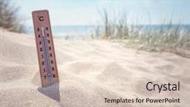  Presentation with temperature - Colorful slide deck enhanced with mercury - thermometer on the beach showing backdrop and a lemonade colored foreground