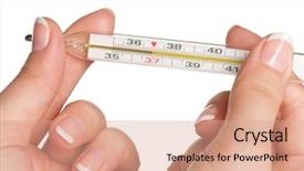  Presentation with mercury - PPT layouts having mercury - woman hand with thermometer isolated background and a coral colored foreground