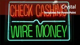  Presentation with 80s era neon lights sign - Colorful slide deck enhanced with mercury element - neon sign series check cashing backdrop and a tawny brown colored foreground