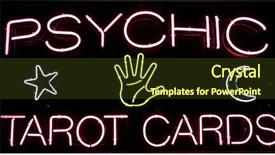  Presentation with mercury - Theme having mercury element - psychic tarot cards neon sign background and a tawny brown colored foreground