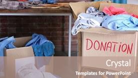  Presentation with donation - Cool new PPT theme with mercy - donation box with clothing backdrop and a coral colored foreground