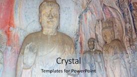 Presentation with buddha - PPT layouts with mercy - famous longmen grottoes statues background and a lemonade colored foreground