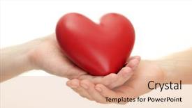  Presentation with man head in hands - Audience pleasing presentation theme consisting of mercy - red heart in woman backdrop and a coral colored foreground