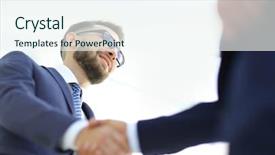  Presentation with handshake - Cool new slide deck with mergers acquisitions - businessmen making handshake - business backdrop and a sky blue colored foreground