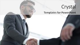  Presentation with handshake - PPT theme enhanced with mergers acquisitions - businessmen making handshake - business background and a light gray colored foreground