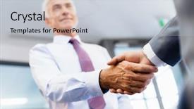  Presentation with handshake - Amazing presentation theme having mergers acquisitions - handshake of businessmen greeting each backdrop and a light gray colored foreground
