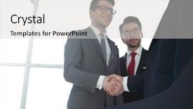  Presentation with peace education two smiley hands - PPT theme enhanced with mergers acquisitions - two businessmen shaking hands background and a light gray colored foreground