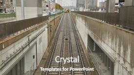  Presentation with railway tracks - PPT theme with merging paths - pair of railway tracks viewed background and a  colored foreground