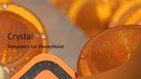  Presentation with caution - Colorful slide set enhanced with merging roads - caution traffic signs orange safety backdrop and a red colored foreground