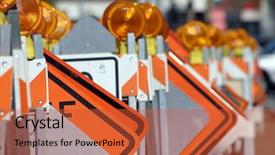  Presentation with caution - Presentation theme consisting of merging roads - caution traffic signs orange safety background and a red colored foreground