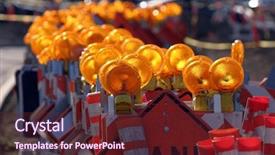  Presentation with caution - Slide deck having merging roads - caution traffic signs orange safety background and a tawny brown colored foreground