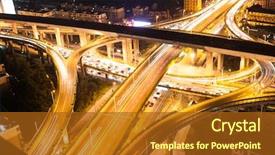  Presentation with highway - PPT layouts enhanced with merging roads - highway in city at nigh background and a tawny brown colored foreground