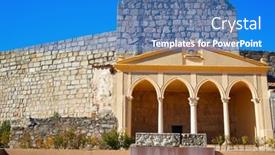  Presentation with spain - Cool new PPT theme with merida-alcazaba-portico-in-spain backdrop and a teal colored foreground