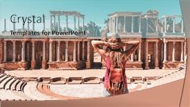  Presentation with amphitheater - Slides featuring merida-in-estremadura-roman-amphitheater background and a light blue colored foreground