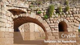  Presentation with roman - Amazing PPT layouts having merida-in-spain-roman-bridge backdrop and a coral colored foreground