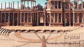  Presentation with tour - Slide set with merida-spain-happy-woman-tourist background and a  colored foreground