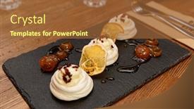  Presentation with dessert - Amazing slide set having meringue-dessert-with-orange-chips backdrop and a red colored foreground