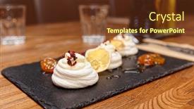  Presentation with dessert - Presentation theme featuring meringue-dessert-with-orange-chips background and a tawny brown colored foreground