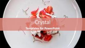  Presentation with strawberries - PPT theme having meringue dessert with ripe strawberries and jam on wooden table isolated background and a coral colored foreground