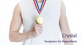  Presentation with gold medal - Amazing PPT layouts having holding blank sports gold medal backdrop and a sky blue colored foreground