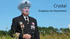  Presentation with grandfather - Cool new PPT theme with grandfather in form cap ordens backdrop and a light blue colored foreground