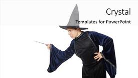  Presentation with wizard - Audience pleasing slides consisting of merlin - funny wise wizard isolated backdrop and a white colored foreground