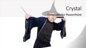  Presentation with wizard - Amazing PPT theme having yellow great tit isolated on white background backdrop and a light gray colored foreground