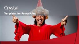  Presentation with wizard - Theme consisting of merlin - funny wizard wearing red dress background and a gray colored foreground