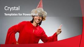  Presentation with wizard - Audience pleasing slides consisting of merlin - funny wizard wearing red dress backdrop and a gray colored foreground