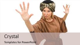  Presentation with medieval - Slide set consisting of merlin - woman wearing medieval arab clothing background and a mint green colored foreground