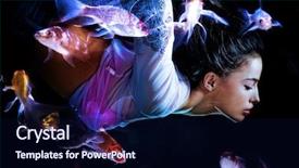  Presentation with fishes - Cool new presentation theme with mermaid - fantasy woman swimming with fishes backdrop and a navy blue colored foreground