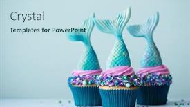  Presentation with cupcakes - Theme enhanced with mermaid cupcakes on a blue background and a sky blue colored foreground
