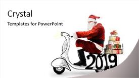  Presentation with new year 2019 - Presentation theme with clause - santa claus on scooter delivering background and a white colored foreground