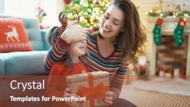  Presentation with loving mom - PPT layouts enhanced with merry christmas and happy holidays cheerful mom and her cute daughter girl exchanging gifts parent and little child having fun near tree indoors loving family with presents in room background and a tawny brown colored foreground