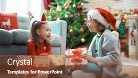  Presentation with christmas kids - Audience pleasing presentation consisting of merry christmas and happy holidays cheerful cute childrens girls opening gifts kids are having fun near tree in the morning loving family with presents in room backdrop and a tawny brown colored foreground