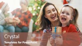  Presentation with mom kids - Presentation design enhanced with merry christmas and happy holidays cheerful kids presenting gifts to mom and granny parents and little children having fun near tree indoors loving family with presents in room background and a coral colored foreground