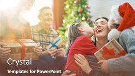 Presentation with child tree - Presentation having merry christmas and happy holidays grandma grandpa mum and child exchanging gifts parents and daughters having fun near tree indoors loving family with presents in room background and a coral colored foreground