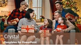  Presentation with grandma - Audience pleasing presentation theme consisting of merry christmas and happy holidays grandma grandpa mum dad and children exchanging gifts parents and daughters having fun near tree indoors loving family with presents in room backdrop and a coral colored foreground