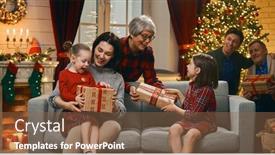  Presentation with grandma - Presentation design enhanced with merry christmas and happy holidays grandma grandpa mum dad and children exchanging gifts parents and daughters having fun near tree indoors loving family with presents in room background and a tawny brown colored foreground