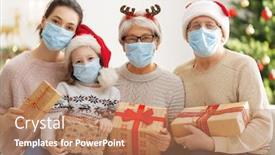  Presentation with face masks - Cool new theme with merry-christmas-and-happy-holidays backdrop and a coral colored foreground