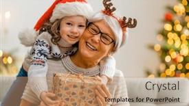  Presentation with child tree - PPT theme enhanced with merry-christmas-and-happy-holidays background and a coral colored foreground