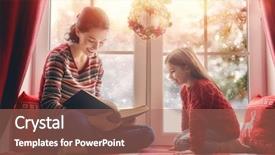  Presentation with family reading - Colorful PPT layouts enhanced with merry christmas and happy holidays happy loving family sitting by the window room decorated on christmas pretty young mother reading a book to her daughter backdrop and a coral colored foreground
