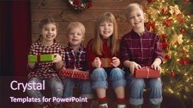  Presentation with christmas kids - Presentation with merry christmas and happy holidays concept group of four children with gifts boxes on wooden background portrait of beautiful cute little kids against decorated tree background and a wine colored foreground