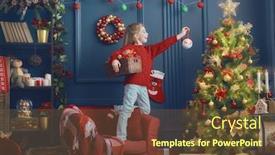  Presentation with child tree - Beautiful PPT layouts featuring merry christmas and happy holidays cute little child girl is decorating the tree indoors backdrop and a tawny brown colored foreground