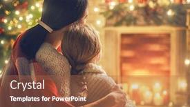  Presentation with loving mom - Cool new PPT theme with merry christmas and happy holidays cheerful mom and her cute daughter girl at home parent and little child looking at fireplace indoors loving family in room backdrop and a red colored foreground
