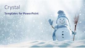  Presentation with happy new year - Amazing presentation theme having merry christmas and happy new year greeting card with copy-space happy snowman standing in christmas landscape snow background winter fairytale backdrop and a sky blue colored foreground