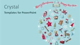  Presentation with animals winter - Audience pleasing presentation theme consisting of merry christmas and happy new year christmas holiday background with objects in bauble ornament shape top view includes animals candy cookies winter decoration backdrop and a light blue colored foreground