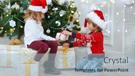  Presentation with christmas kids - Slides with merry-christmas-and-happy-new background and a light blue colored foreground