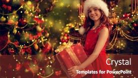  Presentation with christmas girl - Colorful slide deck enhanced with merry-christmas-and-happy-new backdrop and a tawny brown colored foreground
