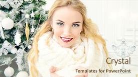  Presentation with cosmetics beauty - Slide deck enhanced with merry christmas and happy new year beautiful blonde woman wearing white sweater and scarf holding snow in her palms winter beauty fashion make-up cosmetics background and a cream colored foreground